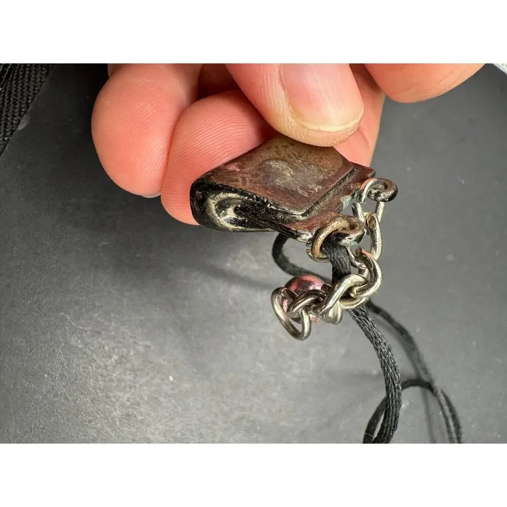 Vintage Silver Tone First Lady Purse Crystal Accent Pendant Necklace Black Cord